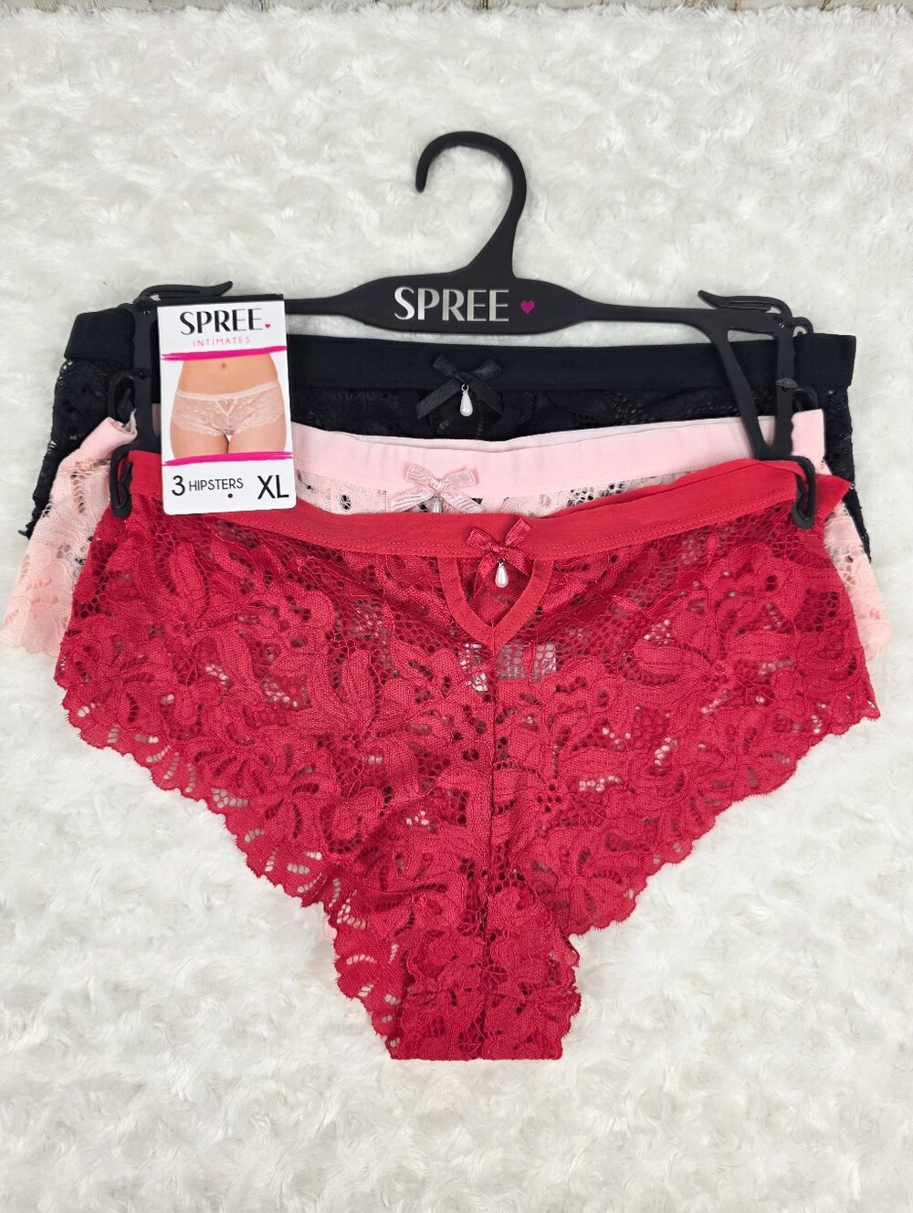 Spree Intimates Lace Hipster Panties Black, Red, & Pink Size XL